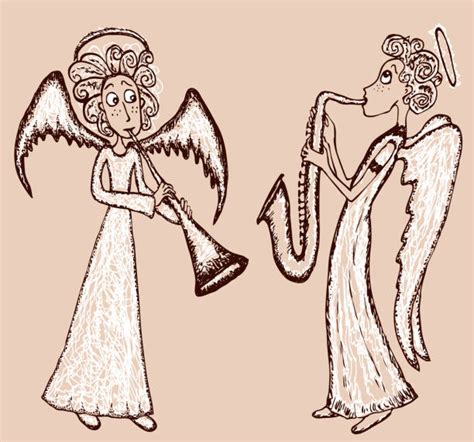 Angels Playing Trumpets Drawings Illustrations Royalty Free Vector