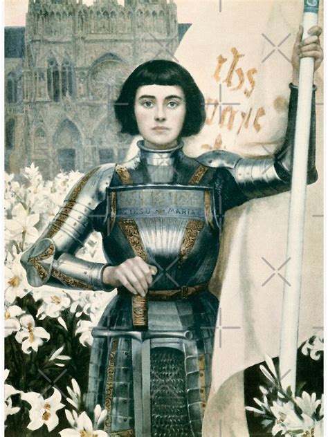 Joan Of Arc Black Short Hair In Shinning Armor Holding A Banner And