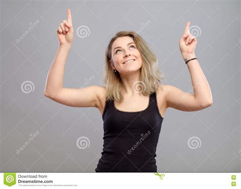 Beautiful Young Woman Pointing To Somewhere Stock Image Image Of