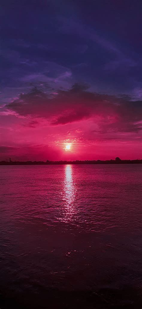 Sunset Natural Nature Red River Sea Sky Sun Sunrise Water Hd Phone Wallpaper Peakpx