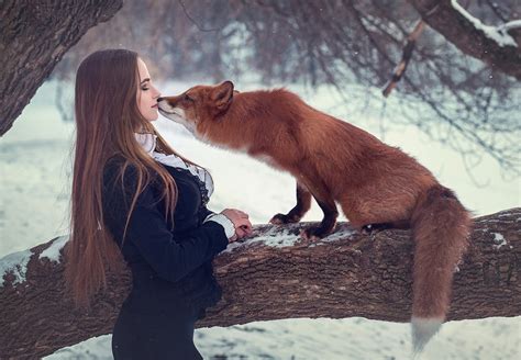Fox With Girl Depth Of Field Wallpaperhd Animals Wallpapers4k