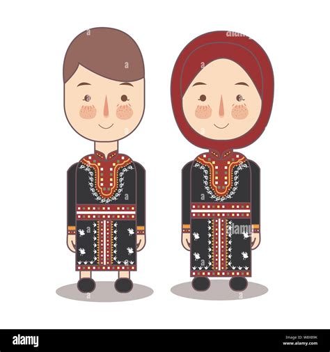 Aceh Gayo Traditional National Clothes Of Indonesia Set Of Cartoon