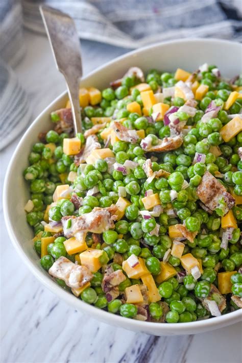 Pea Salad Is A Classic And Easy Side Dish A Delicious Salad Of Crunchy Peas Crispy Bacon