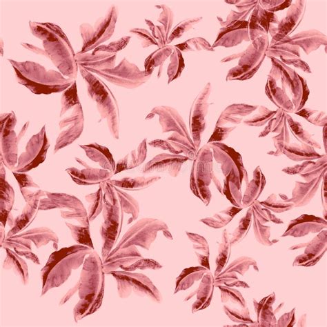 Coral Banana Leaf Decor Pink Isolated Decor Seamless Palm Pattern