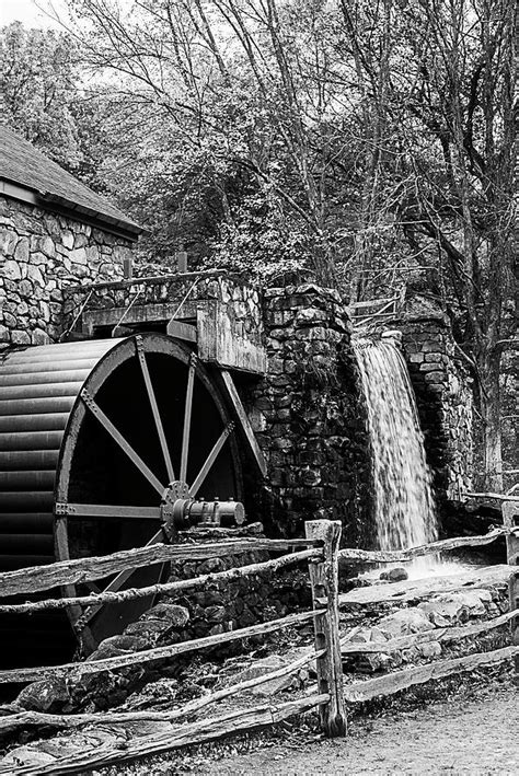 Wayside Inn Grist Mill Autumn Sudbury Ma Black And White Photograph By