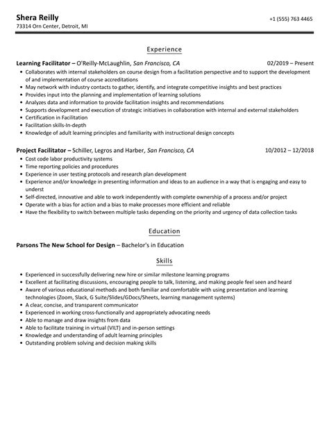 Facilitator Resume Samples Velvet Jobs