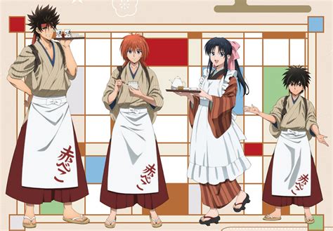Rurouni Kenshin Himura Kenshin Kamiya Kaoru Myoujin Yahiko Sagara Sanosuke Maid Wa Maid Waitress