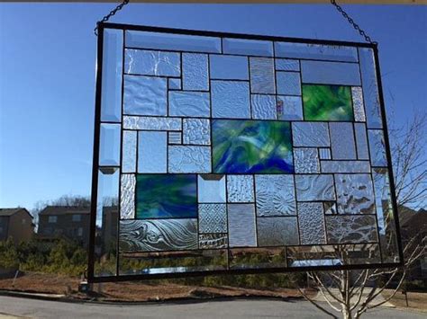 Royal Blue And Green Wispy Stained Glass Panel Stained Glass Panel