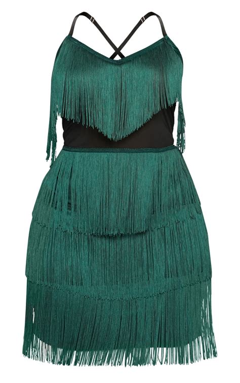 Plus Emerald Green Tassel Bodycon Dress Prettylittlething Usa