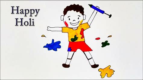 How To Draw Holi Festival Drawing Easy For Kids Kids Celebrating Holi