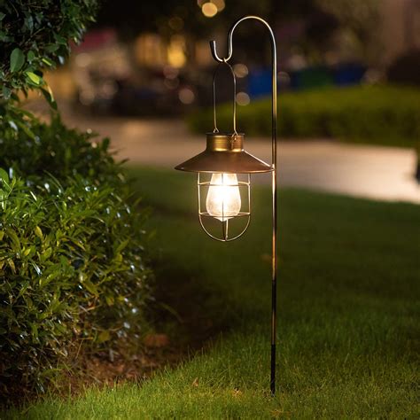 Hanging Solar Lights Lantern Lamp With Shepherd Hook Metal Etsy