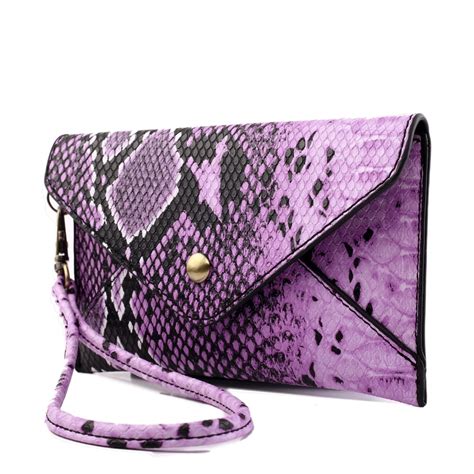 E0501 Miss Lulu Small Snakeskin Pattern Envelope Purse Clutch Purple