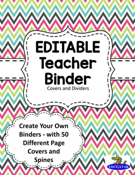 Editable Teacher Binder Covers Spring Chevron Teaching Resources