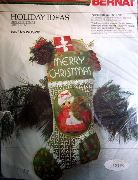Mrs Christmas By Bernat Vintage Crewel Embroidery Christmas Stocking