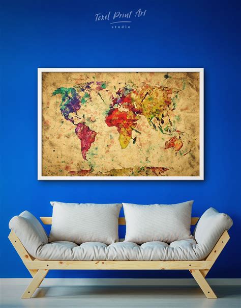 Rustic Abstract World Map Canvas Wall Art Texelprintart In 2021