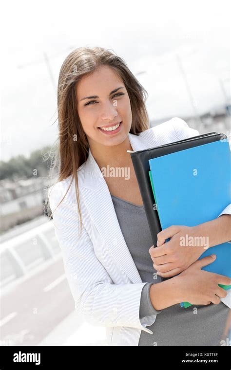 College Student Standing Outside College Campus Stock Photo Alamy