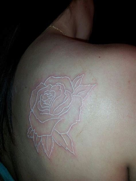 Black and white rose with banner tattoo design for forearm. I finally got my white ink rose tattoo on my right ...