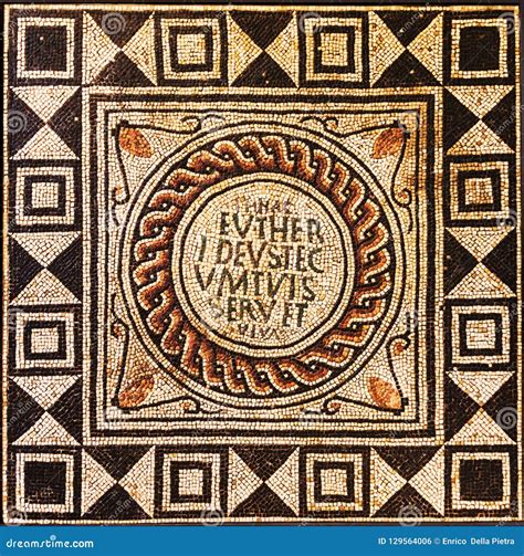 Old Roman Mosaic In Museum Of The Roman Ruins And Santa Giulia