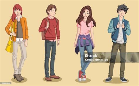 Ilustración De Grupo De Jóvenes De Dibujos Animados Personas Y Más