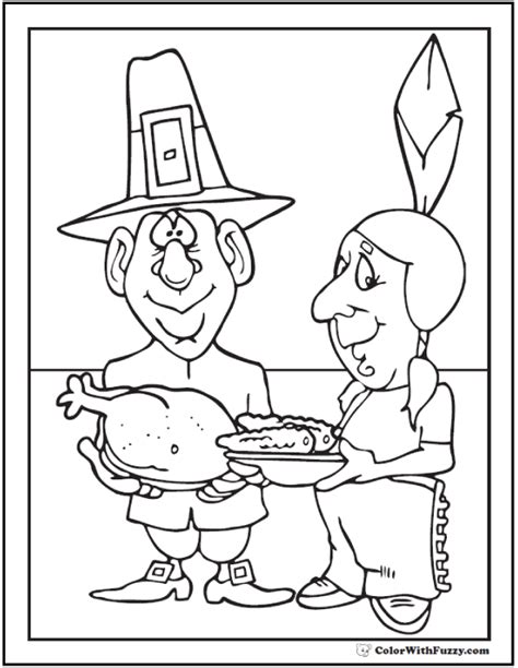 Pilgrim And Indian Coloring Pages Free