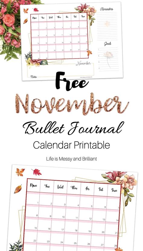 November Calendar Printable November Bullet Journal Calendar