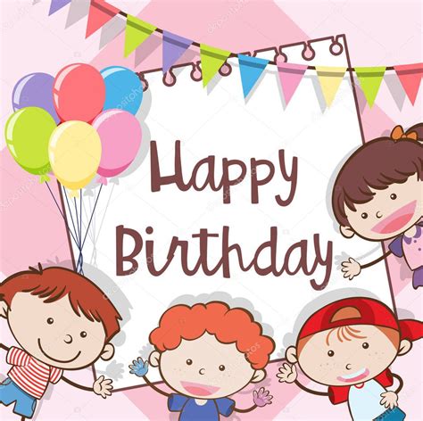 Tarjeta Del Feliz Cumpleaños Con Niños — Vector De Stock © Brgfx 191560324