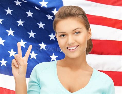 Young Woman Showing Victory Or Peace Sign Stock Image Image Of Girl