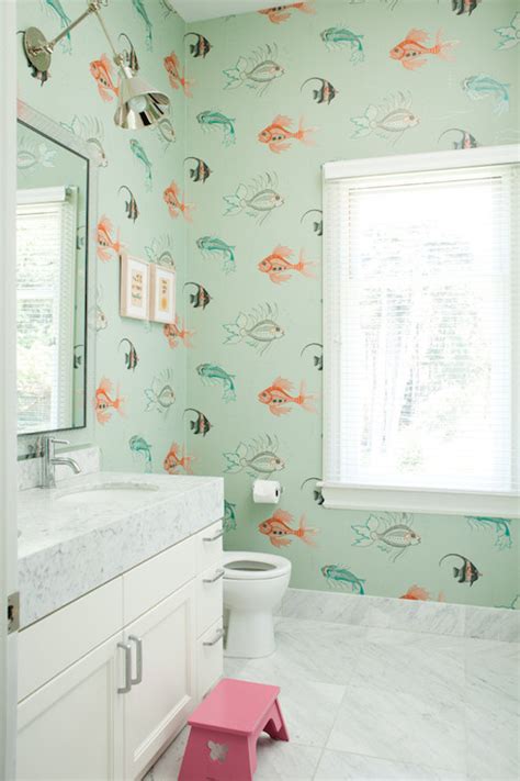 Aquarium Wallpaper Transitional Bathroom Art Haus