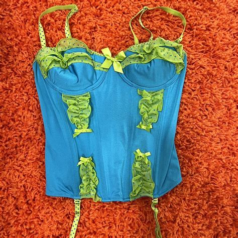 Victoria S Secret Women S Green And Blue Corset Depop