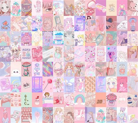 Printed 104 Pcs Kawaii Aesthetic Wall Collage Kit Anime Room Etsy