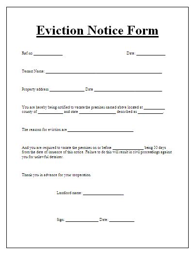 Word Eviction Notice Form Free Word Templates