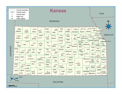 Kansas County Outline Wall Map