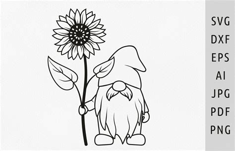 Gnome Sunflower Svg Gnome Outline Svg Graphic By Julia S Digital