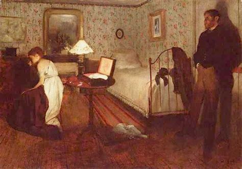 He favored distinctly posed interior portraits, and cared little about the quality of prints, which he entrusted to a local photographer. Degas, Interior, 1869 | Edgar degas, Degas, Painting