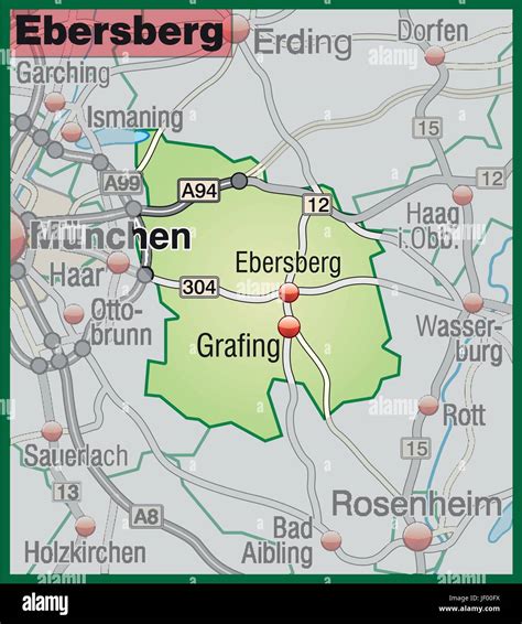 Mapa De Ebersberg Con La Red De Transporte En Color Verde Pastel Imagen