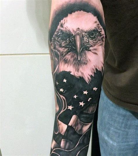 An unusual bird image is done in dark colors, colorful accents are the purple head and purple tops of feathers, additional elements are the anchor, little blue florets and the red heart with a rose in the center. Top 53 American Flag Tattoo Ideas [2021 Inspiration Guide ...