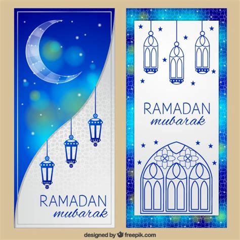 Free Vector Blue Ramadan Banners With Hand Drawn Decoration