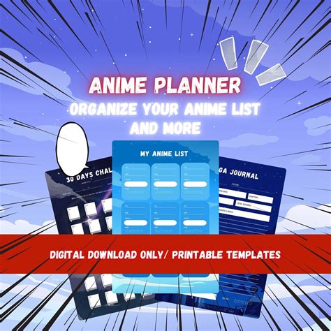 Anime Planner Digital Pdf Printable Anime Journal Anime Checklist