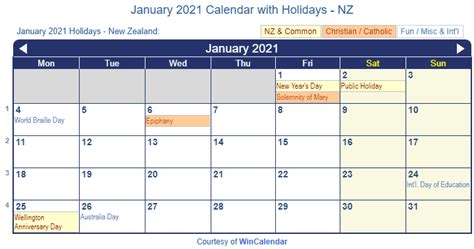 Calendar January 2021 Nz Printable March