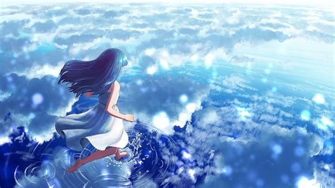 Wallpaper Clouds Walking On Water Water Anime Girl Wallpx