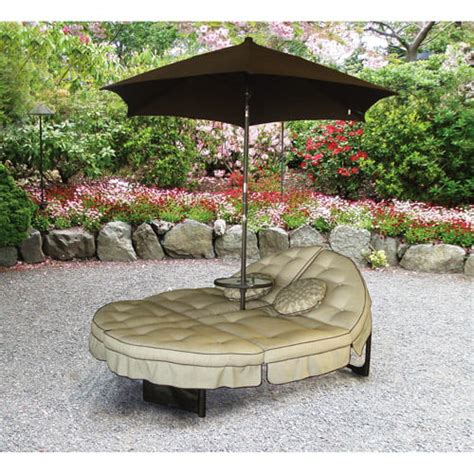 Mainstays Deluxe Orbit Chaise Lounge Umbrella And Side Table Seats 2