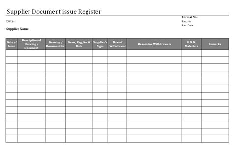 Document Register Template Free Printable Templates