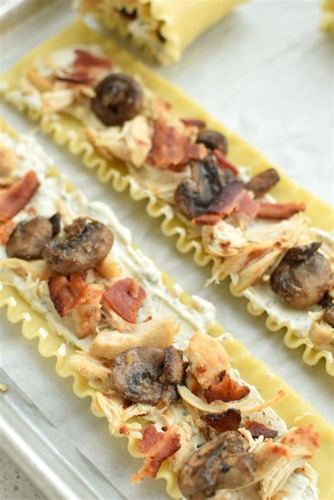 Good enough for company and easy to make ahead. Chicken Bacon Mushroom Lasagna Rollups | NoBiggie
