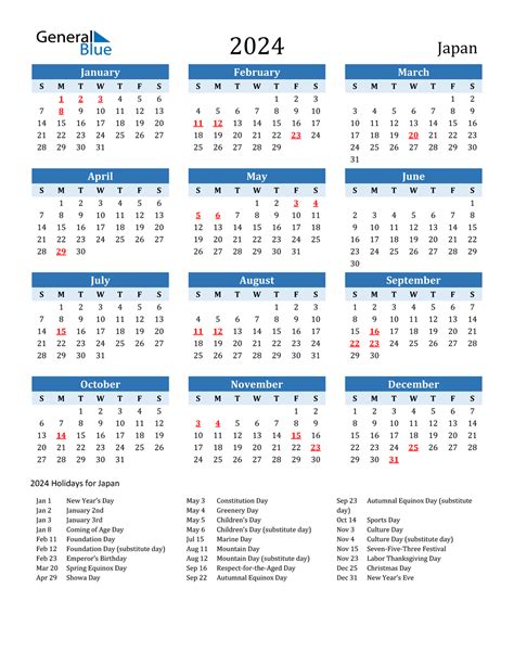2024 Japan Calendar With Holidays