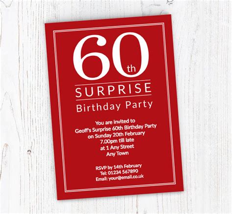 Surprise 60th Birthday Party Invitations Personalise Online Plus Free