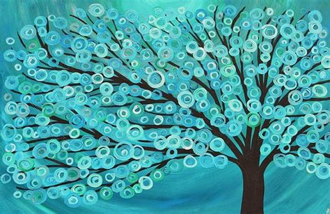 Teal And Turquoise Abstract Tree Painting By Louise Mead From