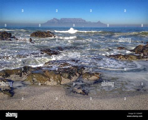 Clear View Of Table Mountain From Blouberg Beach Cape Town Stock Photo