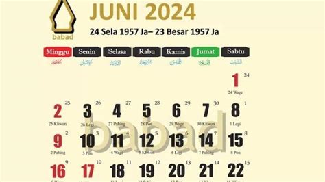 Kalender Jawa Bulan Juni 2024 Beserta Pasaran Weton Dan Daftar Hari