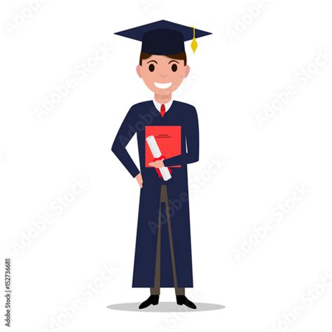 Vector Illustration Cartoon Student Boy Graduate Isolated White