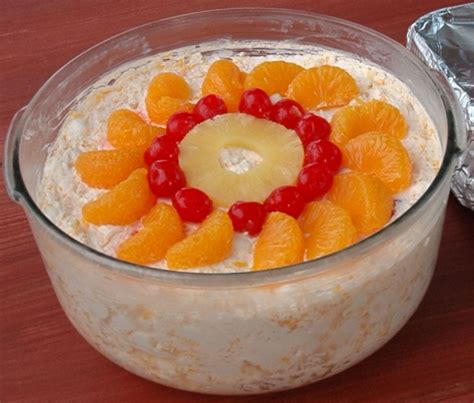 Drain the liquid from the oranges into the sink and put the oranges into the bowl. Ambrosia (fruit salad) - Wikipedia
